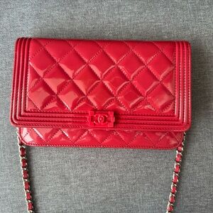 Dark Pink/Red Chanel Quilted Chain Crossbody